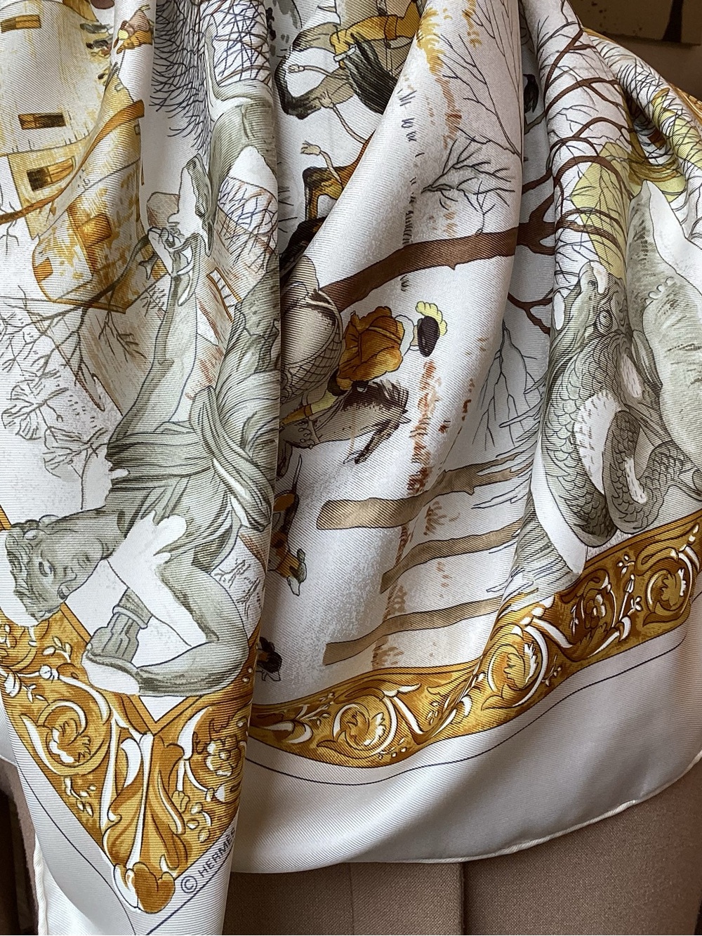 Hermes L Hiver by Philippe Ledoux Silk Scarf